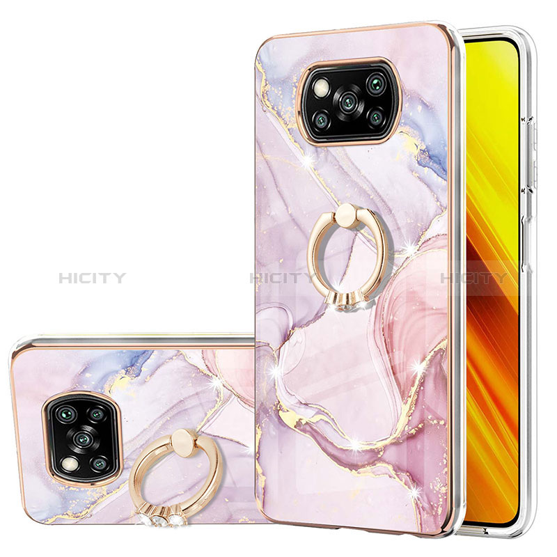 Coque Silicone Motif Fantaisie Souple Couleur Unie Etui Housse avec Support Bague Anneau Y05B pour Xiaomi Poco X3 NFC Rose Plus