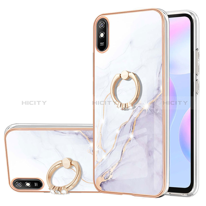 Coque Silicone Motif Fantaisie Souple Couleur Unie Etui Housse avec Support Bague Anneau Y05B pour Xiaomi Redmi 9A Blanc Plus