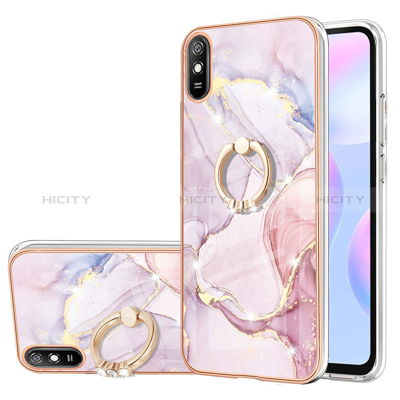 Coque Silicone Motif Fantaisie Souple Couleur Unie Etui Housse avec Support Bague Anneau Y05B pour Xiaomi Redmi 9A Rose Plus