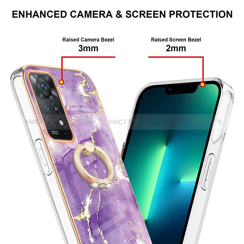 Coque Silicone Motif Fantaisie Souple Couleur Unie Etui Housse avec Support Bague Anneau Y05B pour Xiaomi Redmi Note 11 4G (2022) Plus