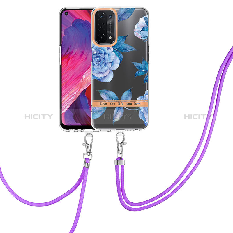 Coque Silicone Motif Fantaisie Souple Couleur Unie Etui Housse avec Support Bague Anneau Y06B pour Oppo A74 5G Bleu Plus