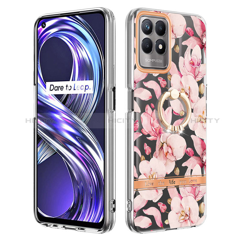 Coque Silicone Motif Fantaisie Souple Couleur Unie Etui Housse avec Support Bague Anneau Y06B pour Realme 8i Rose Plus