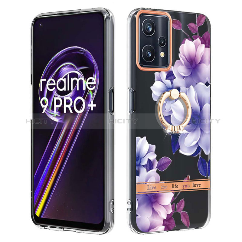 Coque Silicone Motif Fantaisie Souple Couleur Unie Etui Housse avec Support Bague Anneau Y06B pour Realme 9 4G Violet Plus