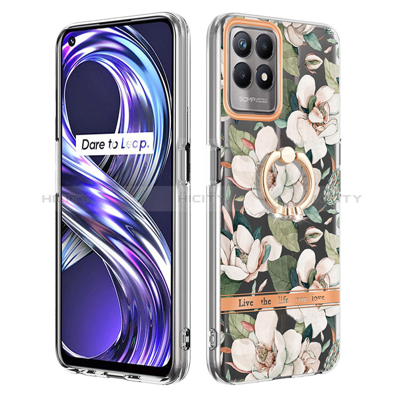 Coque Silicone Motif Fantaisie Souple Couleur Unie Etui Housse avec Support Bague Anneau Y06B pour Realme Narzo 50 4G Blanc Plus