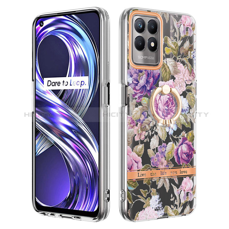 Coque Silicone Motif Fantaisie Souple Couleur Unie Etui Housse avec Support Bague Anneau Y06B pour Realme Narzo 50 4G Violet Clair Plus