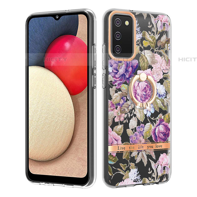 Coque Silicone Motif Fantaisie Souple Couleur Unie Etui Housse avec Support Bague Anneau Y06B pour Samsung Galaxy A03s Plus