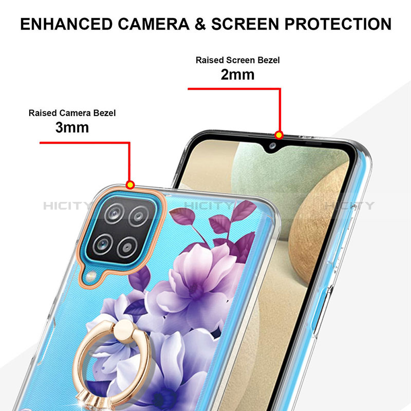 Coque Silicone Motif Fantaisie Souple Couleur Unie Etui Housse avec Support Bague Anneau Y06B pour Samsung Galaxy A12 5G Plus