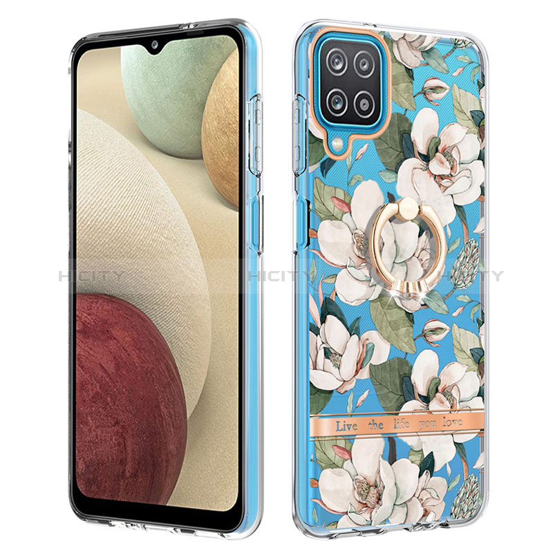 Coque Silicone Motif Fantaisie Souple Couleur Unie Etui Housse avec Support Bague Anneau Y06B pour Samsung Galaxy A12 Plus