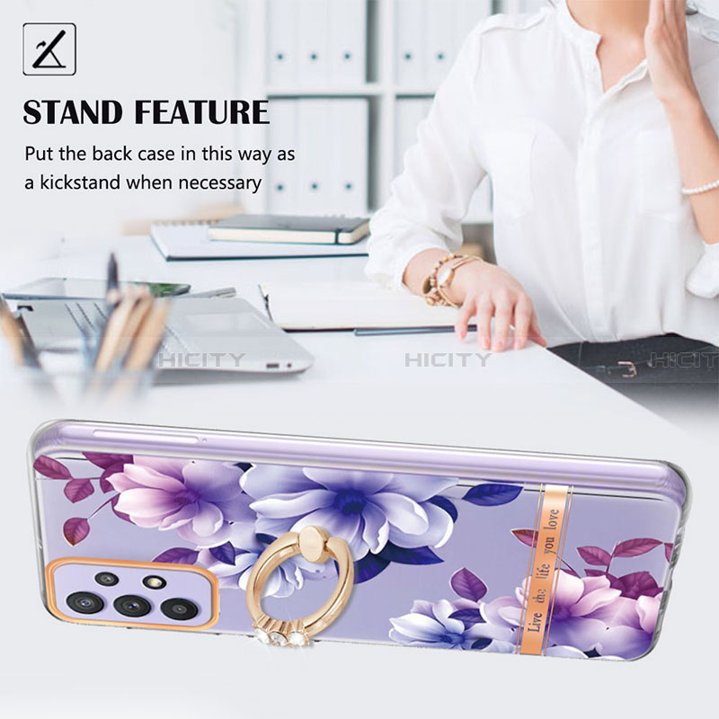 Coque Silicone Motif Fantaisie Souple Couleur Unie Etui Housse avec Support Bague Anneau Y06B pour Samsung Galaxy A13 4G Plus