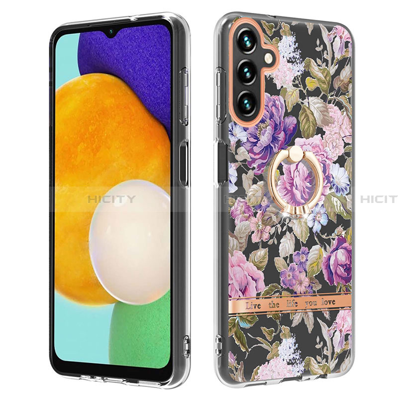 Coque Silicone Motif Fantaisie Souple Couleur Unie Etui Housse avec Support Bague Anneau Y06B pour Samsung Galaxy A13 5G Violet Clair Plus