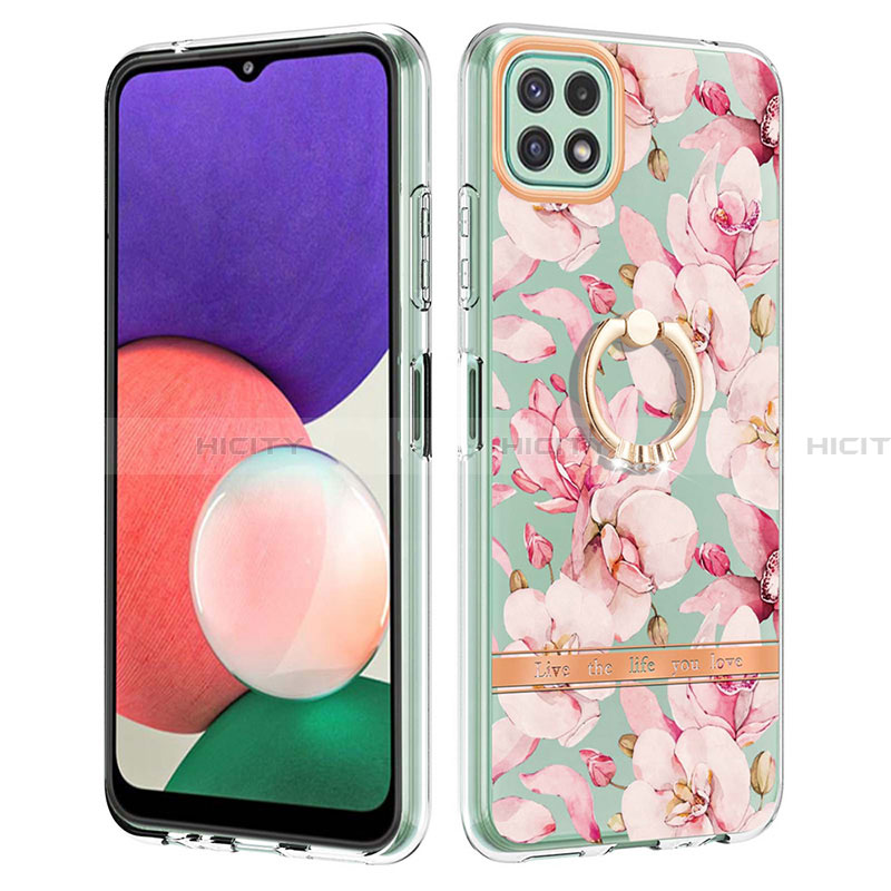 Coque Silicone Motif Fantaisie Souple Couleur Unie Etui Housse avec Support Bague Anneau Y06B pour Samsung Galaxy A22 5G Plus