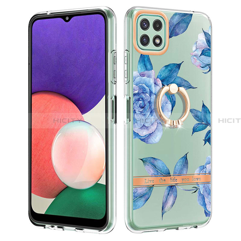 Coque Silicone Motif Fantaisie Souple Couleur Unie Etui Housse avec Support Bague Anneau Y06B pour Samsung Galaxy A22 5G Plus