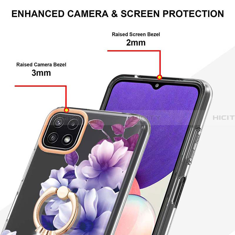 Coque Silicone Motif Fantaisie Souple Couleur Unie Etui Housse avec Support Bague Anneau Y06B pour Samsung Galaxy A22 5G Plus