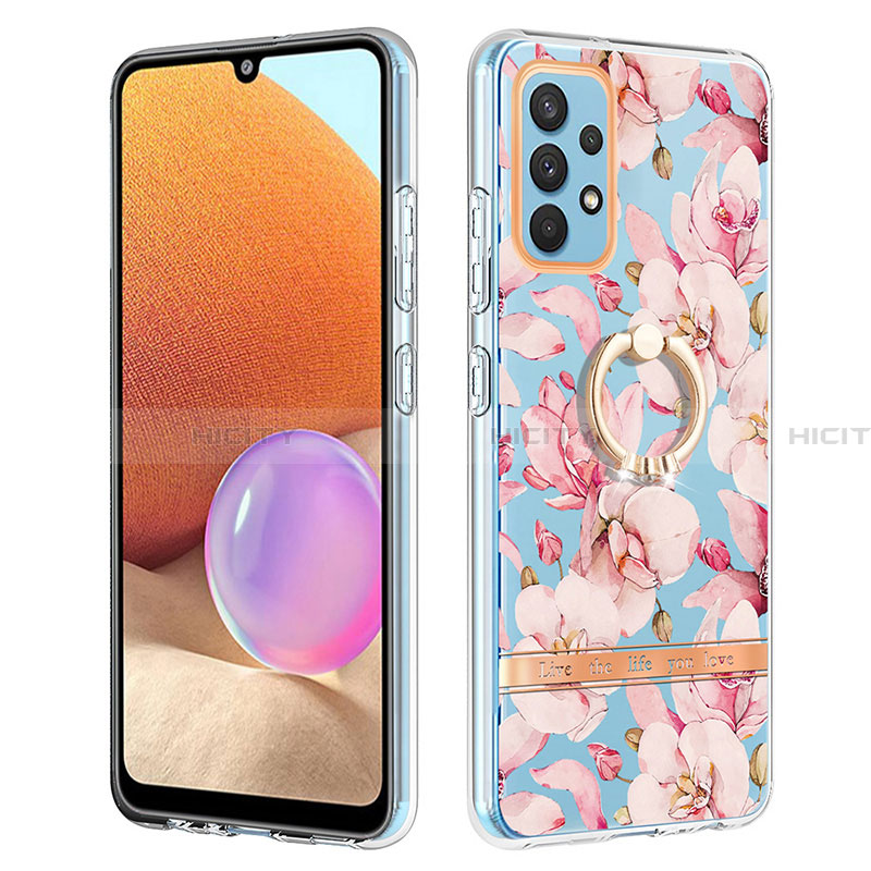 Coque Silicone Motif Fantaisie Souple Couleur Unie Etui Housse avec Support Bague Anneau Y06B pour Samsung Galaxy A32 4G Rose Plus