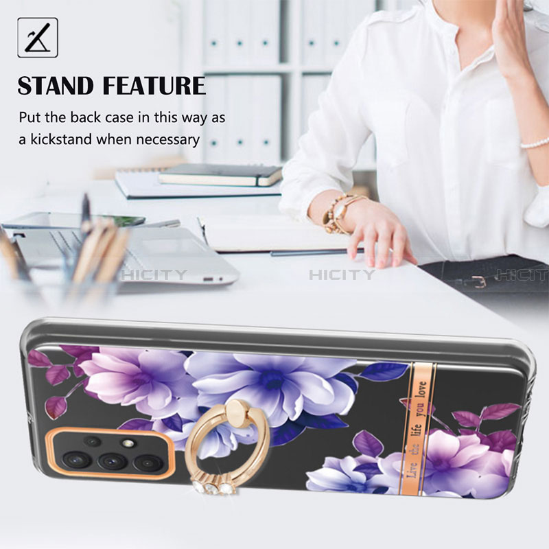 Coque Silicone Motif Fantaisie Souple Couleur Unie Etui Housse avec Support Bague Anneau Y06B pour Samsung Galaxy A32 5G Plus