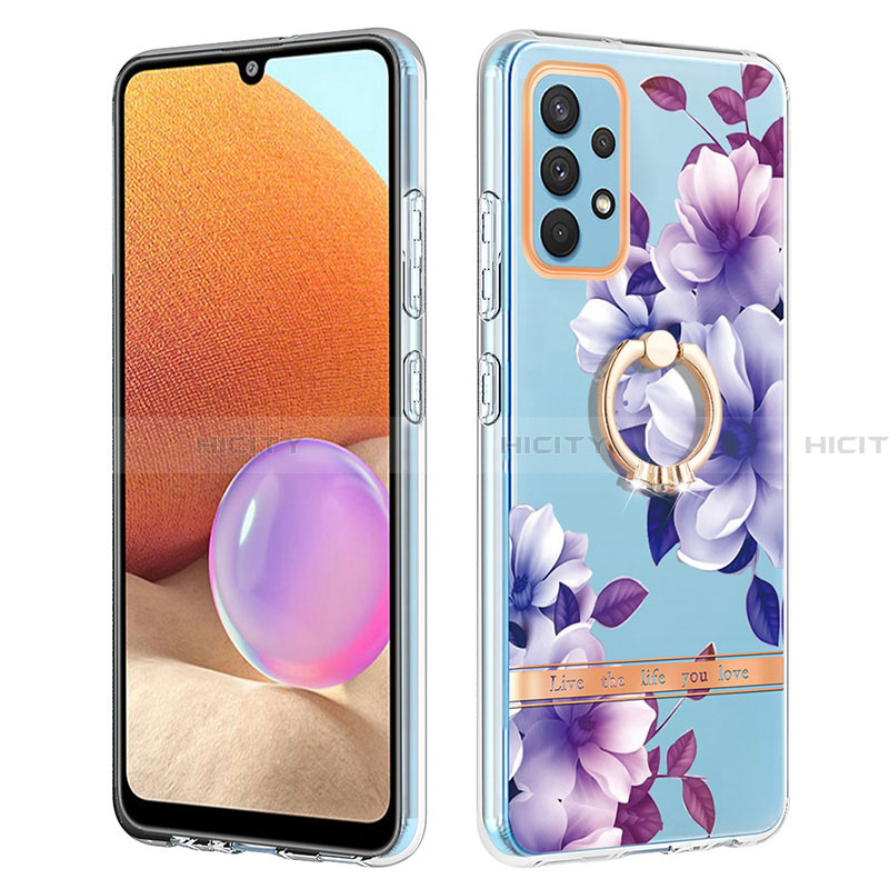 Coque Silicone Motif Fantaisie Souple Couleur Unie Etui Housse avec Support Bague Anneau Y06B pour Samsung Galaxy A32 5G Violet Plus