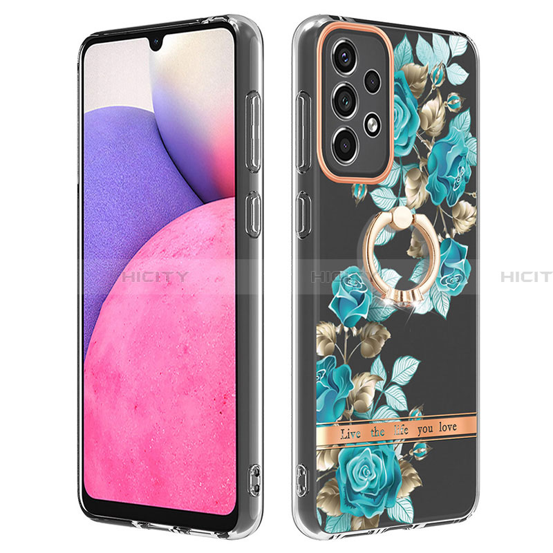 Coque Silicone Motif Fantaisie Souple Couleur Unie Etui Housse avec Support Bague Anneau Y06B pour Samsung Galaxy A33 5G Cyan Plus