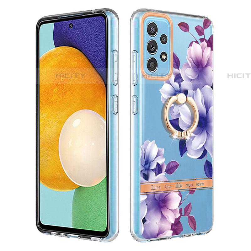 Coque Silicone Motif Fantaisie Souple Couleur Unie Etui Housse avec Support Bague Anneau Y06B pour Samsung Galaxy A52 5G Plus