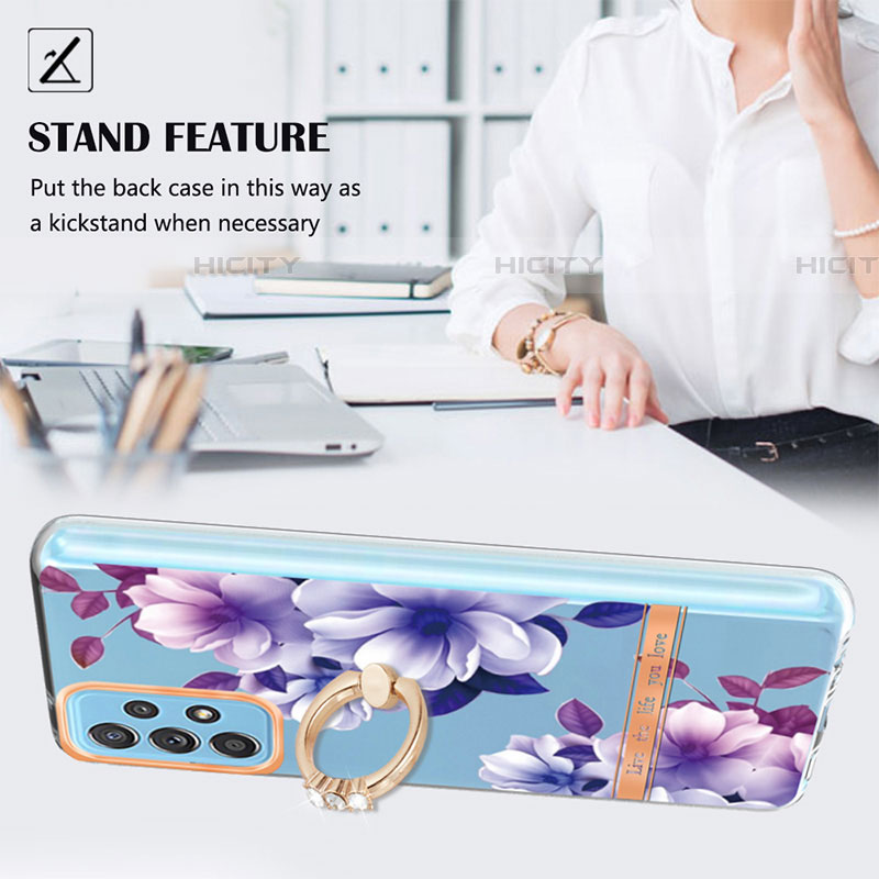 Coque Silicone Motif Fantaisie Souple Couleur Unie Etui Housse avec Support Bague Anneau Y06B pour Samsung Galaxy A52 5G Plus