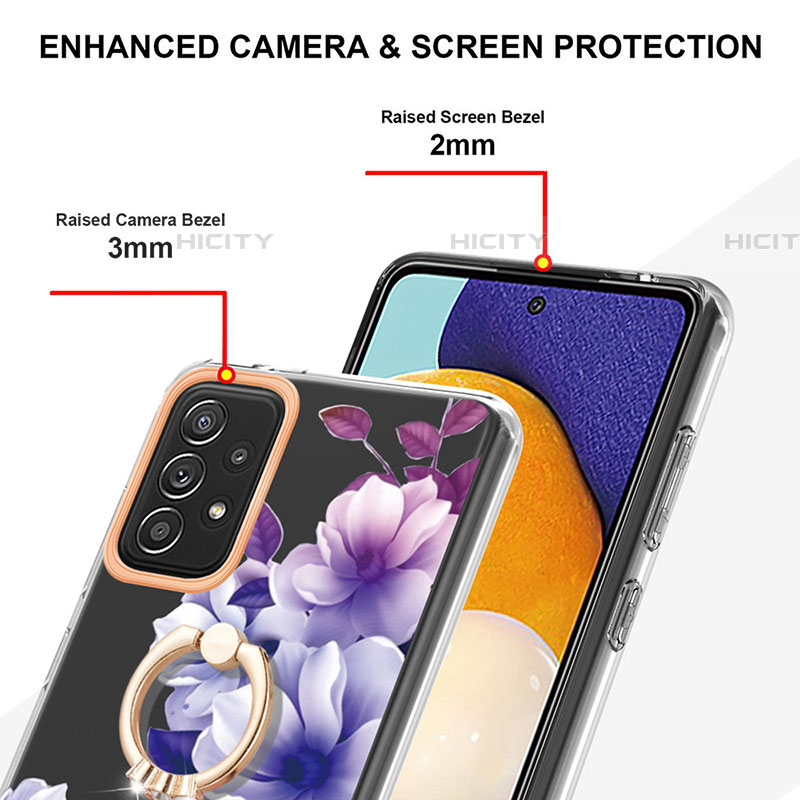 Coque Silicone Motif Fantaisie Souple Couleur Unie Etui Housse avec Support Bague Anneau Y06B pour Samsung Galaxy A52 5G Plus