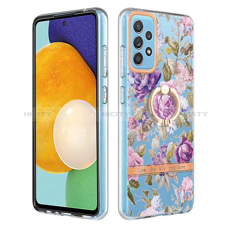 Coque Silicone Motif Fantaisie Souple Couleur Unie Etui Housse avec Support Bague Anneau Y06B pour Samsung Galaxy A52s 5G Plus