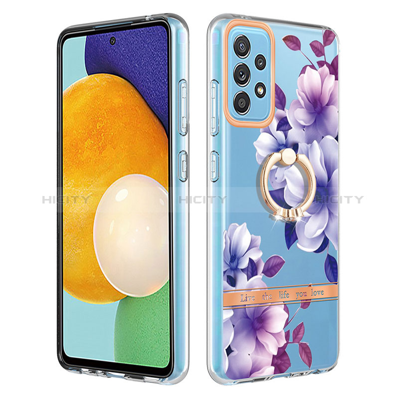 Coque Silicone Motif Fantaisie Souple Couleur Unie Etui Housse avec Support Bague Anneau Y06B pour Samsung Galaxy A52s 5G Plus