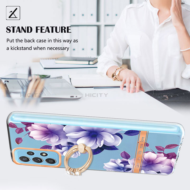 Coque Silicone Motif Fantaisie Souple Couleur Unie Etui Housse avec Support Bague Anneau Y06B pour Samsung Galaxy A52s 5G Plus