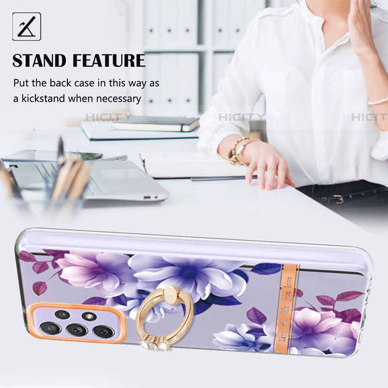 Coque Silicone Motif Fantaisie Souple Couleur Unie Etui Housse avec Support Bague Anneau Y06B pour Samsung Galaxy A72 4G Plus