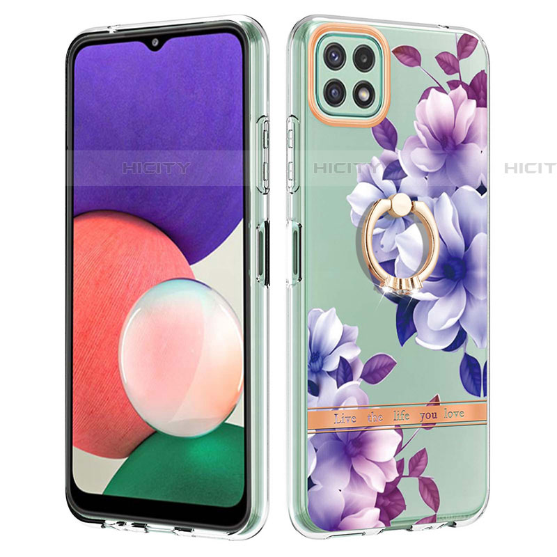 Coque Silicone Motif Fantaisie Souple Couleur Unie Etui Housse avec Support Bague Anneau Y06B pour Samsung Galaxy F42 5G Violet Plus