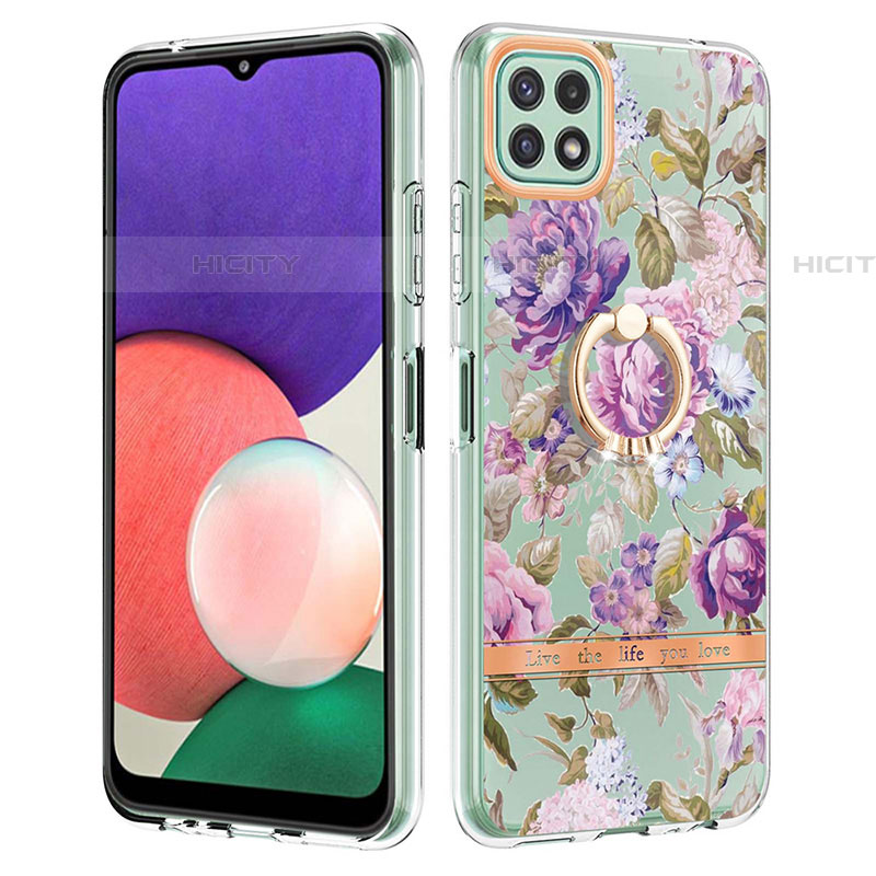 Coque Silicone Motif Fantaisie Souple Couleur Unie Etui Housse avec Support Bague Anneau Y06B pour Samsung Galaxy F42 5G Violet Clair Plus