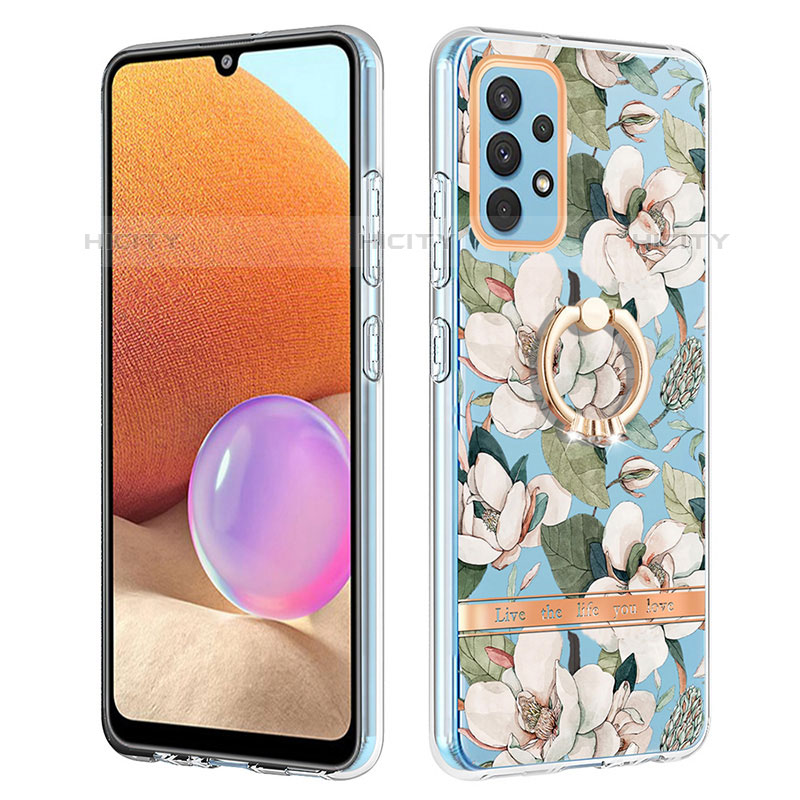 Coque Silicone Motif Fantaisie Souple Couleur Unie Etui Housse avec Support Bague Anneau Y06B pour Samsung Galaxy M32 5G Blanc Plus