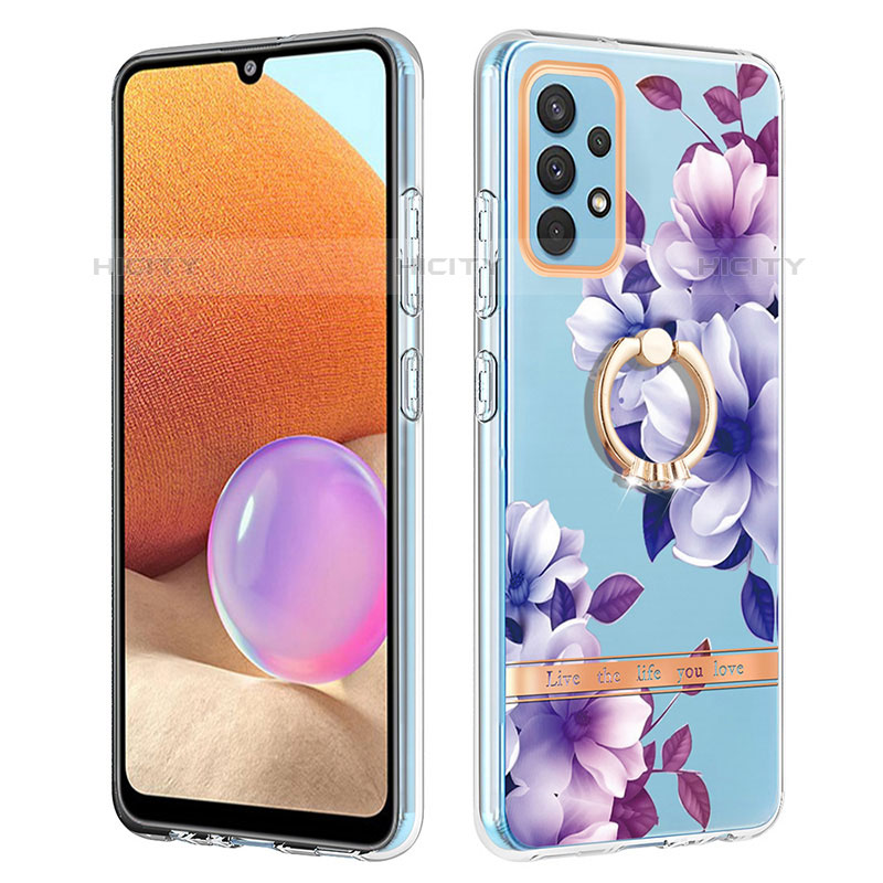 Coque Silicone Motif Fantaisie Souple Couleur Unie Etui Housse avec Support Bague Anneau Y06B pour Samsung Galaxy M32 5G Violet Plus