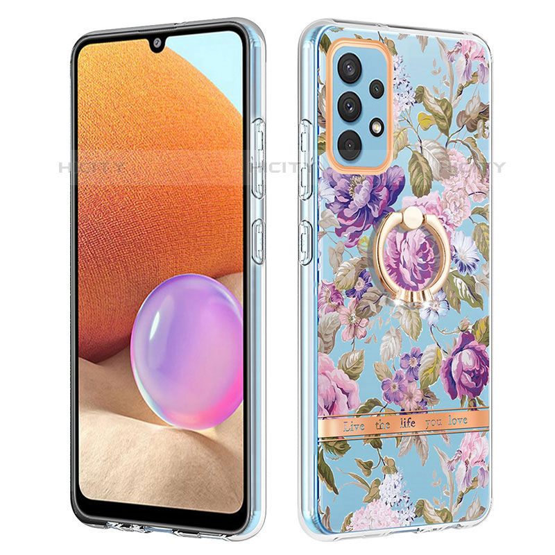 Coque Silicone Motif Fantaisie Souple Couleur Unie Etui Housse avec Support Bague Anneau Y06B pour Samsung Galaxy M32 5G Violet Clair Plus