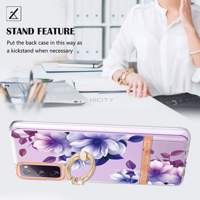 Coque Silicone Motif Fantaisie Souple Couleur Unie Etui Housse avec Support Bague Anneau Y06B pour Samsung Galaxy S20 FE 4G Plus