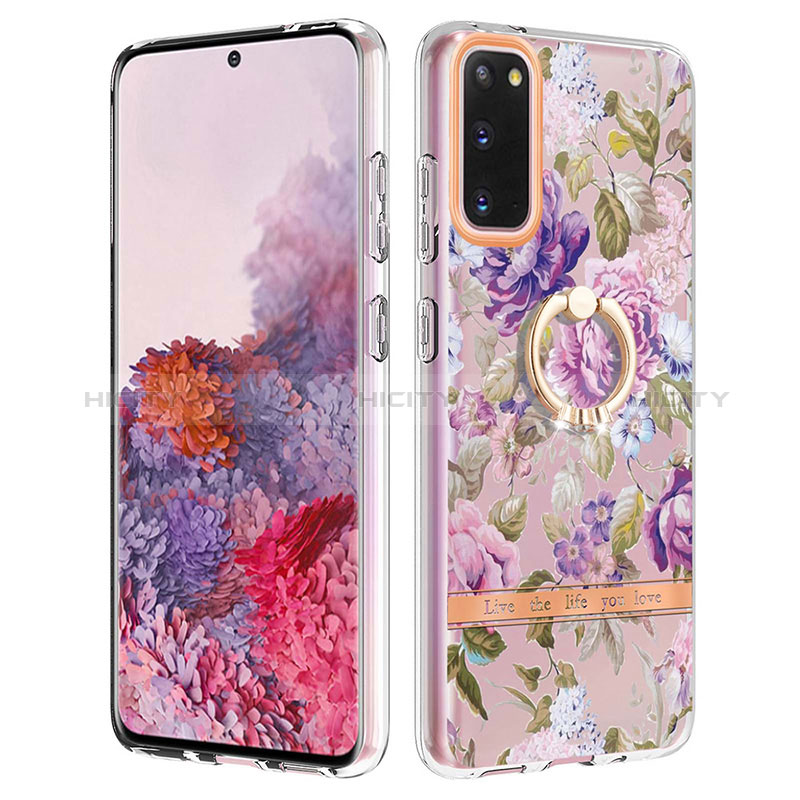 Coque Silicone Motif Fantaisie Souple Couleur Unie Etui Housse avec Support Bague Anneau Y06B pour Samsung Galaxy S20 Plus