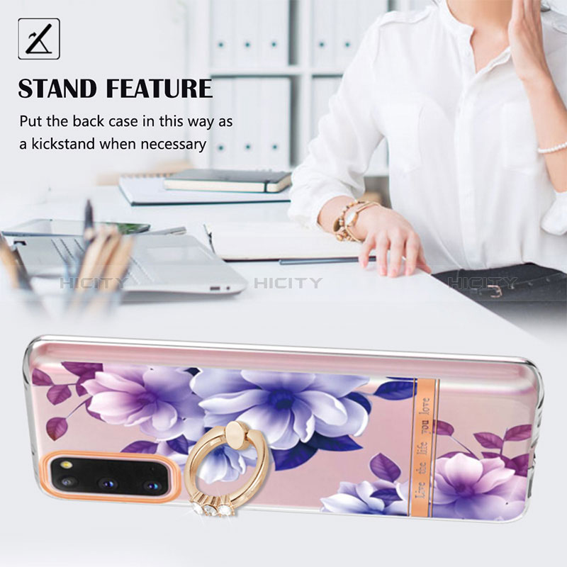 Coque Silicone Motif Fantaisie Souple Couleur Unie Etui Housse avec Support Bague Anneau Y06B pour Samsung Galaxy S20 Plus