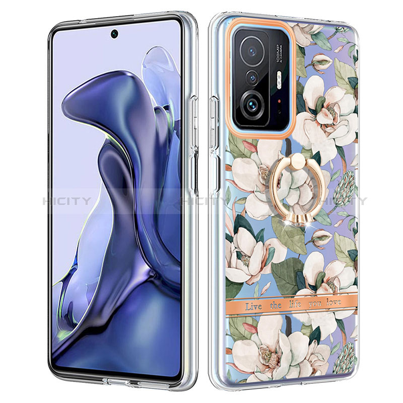 Coque Silicone Motif Fantaisie Souple Couleur Unie Etui Housse avec Support Bague Anneau Y06B pour Xiaomi Mi 11T 5G Blanc Plus