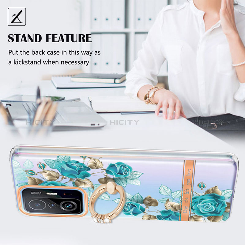 Coque Silicone Motif Fantaisie Souple Couleur Unie Etui Housse avec Support Bague Anneau Y06B pour Xiaomi Mi 11T Pro 5G Plus