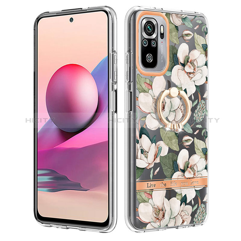 Coque Silicone Motif Fantaisie Souple Couleur Unie Etui Housse avec Support Bague Anneau Y06B pour Xiaomi Poco M5S Blanc Plus