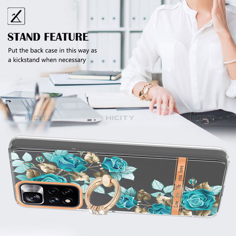 Coque Silicone Motif Fantaisie Souple Couleur Unie Etui Housse avec Support Bague Anneau Y06B pour Xiaomi Poco X4 NFC Plus