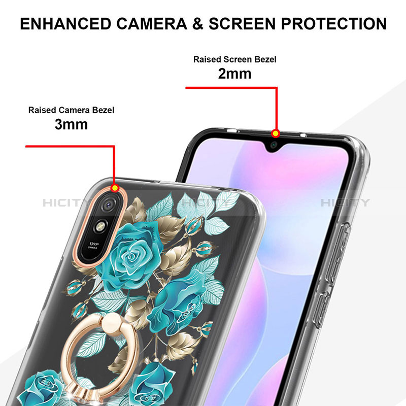 Coque Silicone Motif Fantaisie Souple Couleur Unie Etui Housse avec Support Bague Anneau Y06B pour Xiaomi Redmi 9A Plus