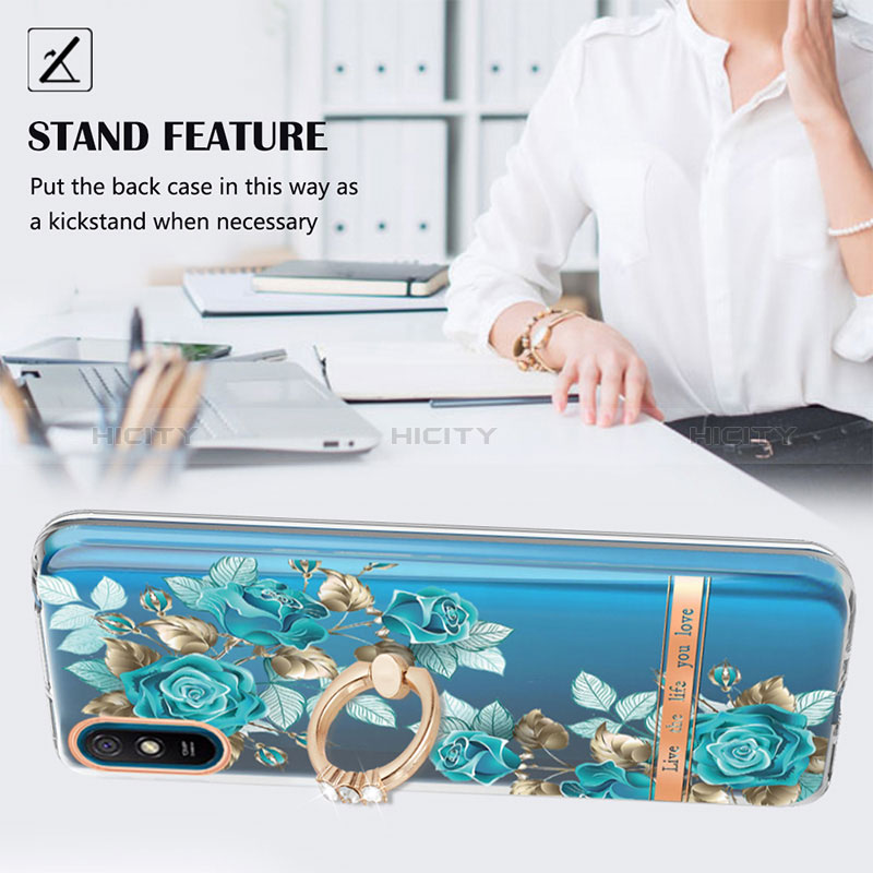 Coque Silicone Motif Fantaisie Souple Couleur Unie Etui Housse avec Support Bague Anneau Y06B pour Xiaomi Redmi 9i Plus