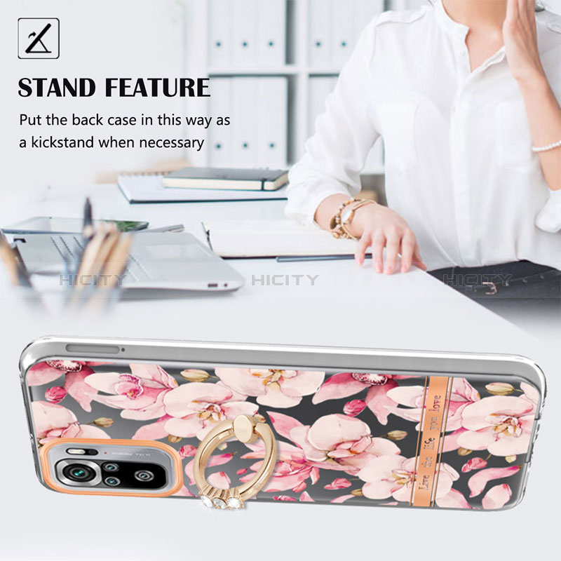 Coque Silicone Motif Fantaisie Souple Couleur Unie Etui Housse avec Support Bague Anneau Y06B pour Xiaomi Redmi Note 10 4G Plus