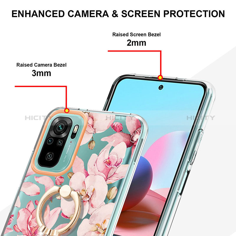 Coque Silicone Motif Fantaisie Souple Couleur Unie Etui Housse avec Support Bague Anneau Y06B pour Xiaomi Redmi Note 10 4G Plus