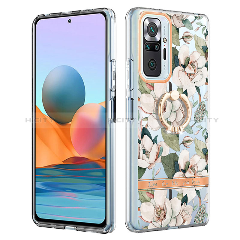 Coque Silicone Motif Fantaisie Souple Couleur Unie Etui Housse avec Support Bague Anneau Y06B pour Xiaomi Redmi Note 10 Pro 4G Blanc Plus