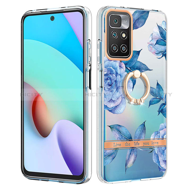 Coque Silicone Motif Fantaisie Souple Couleur Unie Etui Housse avec Support Bague Anneau Y06B pour Xiaomi Redmi Note 11 4G (2021) Bleu Plus