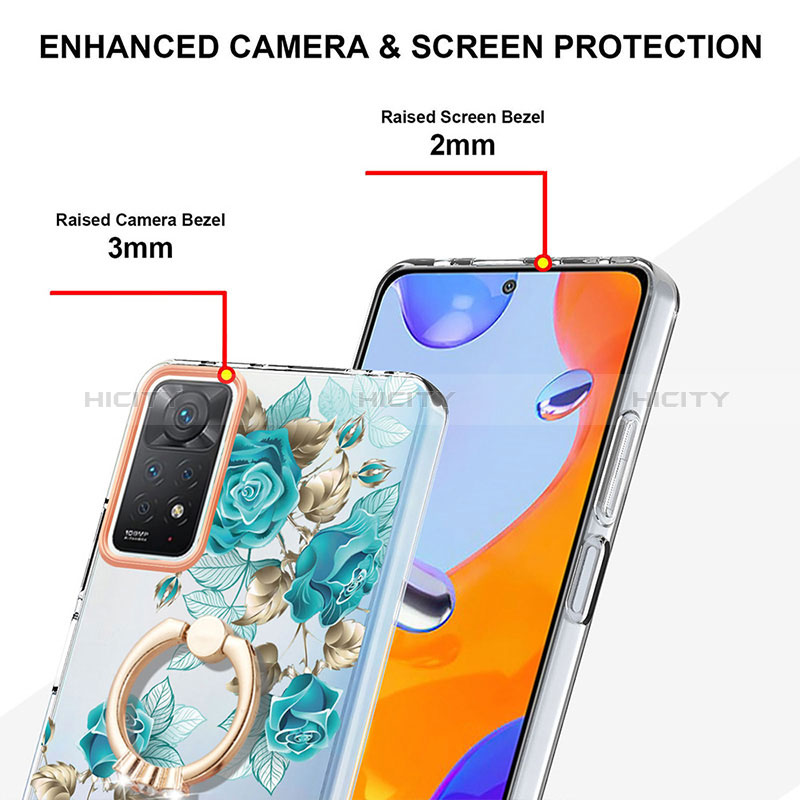 Coque Silicone Motif Fantaisie Souple Couleur Unie Etui Housse avec Support Bague Anneau Y06B pour Xiaomi Redmi Note 11 Pro 4G Plus