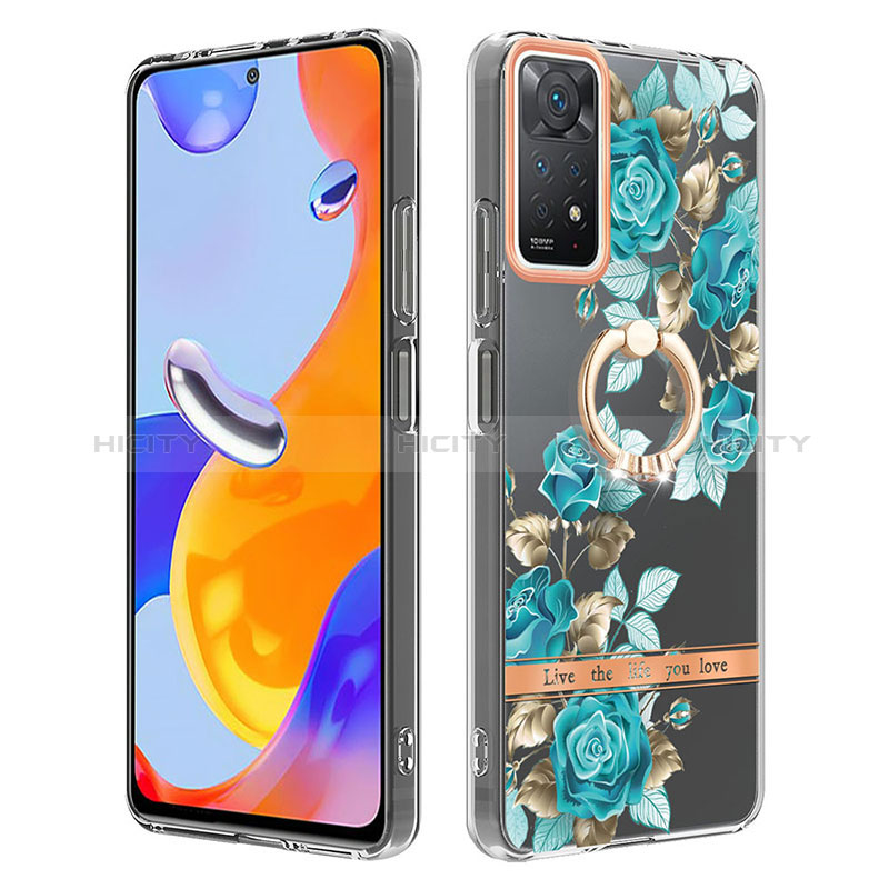 Coque Silicone Motif Fantaisie Souple Couleur Unie Etui Housse avec Support Bague Anneau Y06B pour Xiaomi Redmi Note 11 Pro 5G Cyan Plus