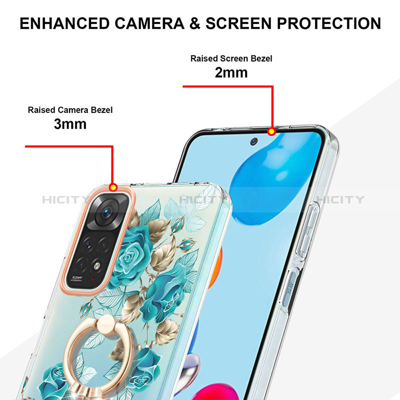 Coque Silicone Motif Fantaisie Souple Couleur Unie Etui Housse avec Support Bague Anneau Y06B pour Xiaomi Redmi Note 11S 4G Plus