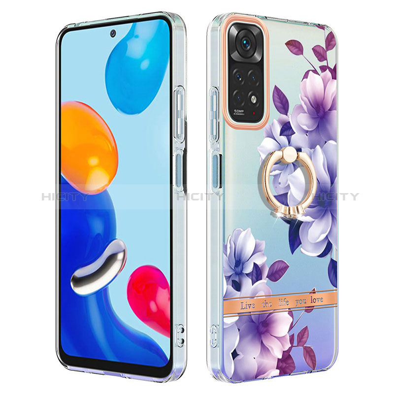 Coque Silicone Motif Fantaisie Souple Couleur Unie Etui Housse avec Support Bague Anneau Y06B pour Xiaomi Redmi Note 11S 4G Violet Plus